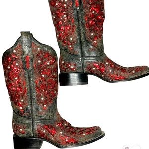Corral Red Bling Square Toe Western Boot